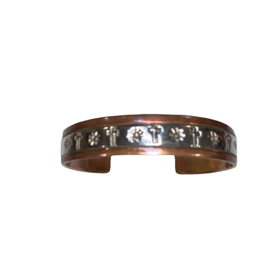 ROBERT LITTLE vintage RARE STERLING SILVER & COPPER‎ Crosses CUFF BRACELET
